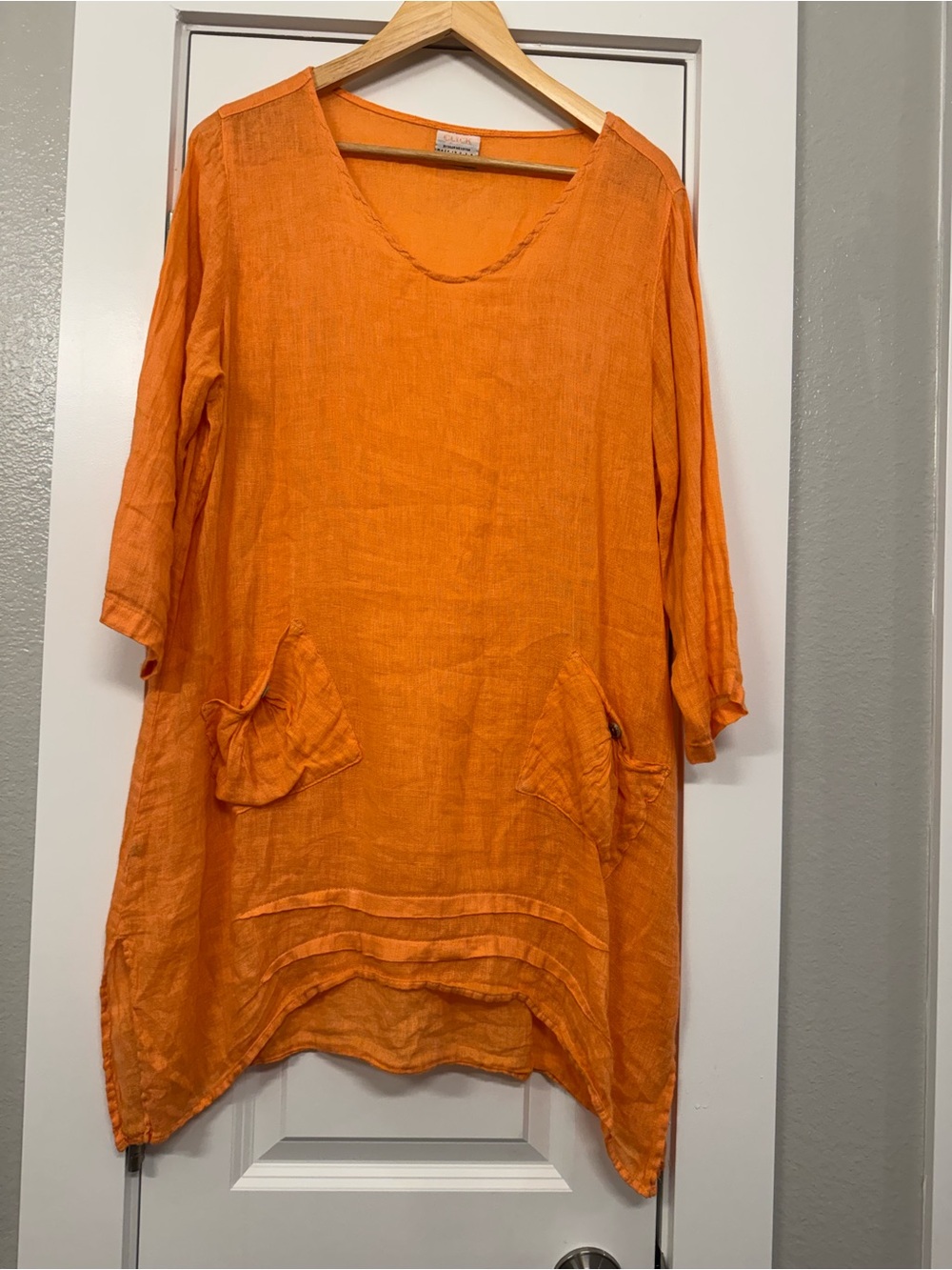 Relaxed Orange Linen Pocket Tunic